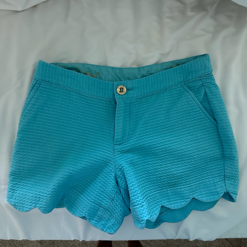 Lilly Pulitzer Turquoise Scalloped High Waist Shorts